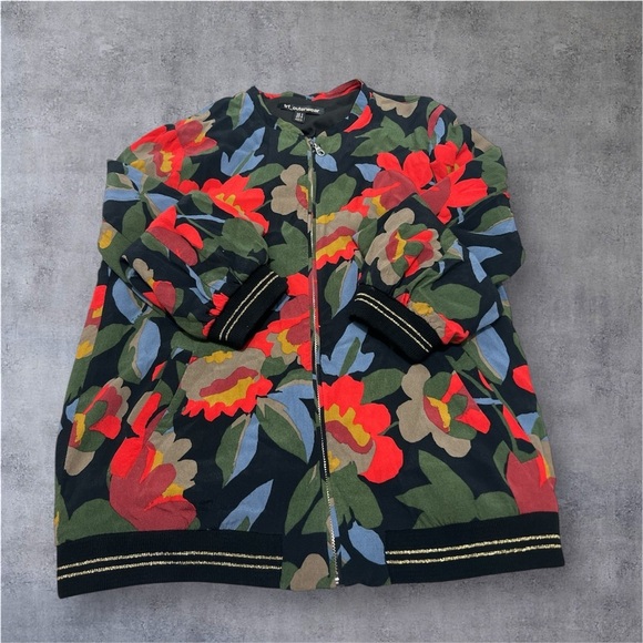 trf Outwear Jackets & Blazers - TRF Outwer Red and Green Bomber Jacket with Floral Camouflage Design